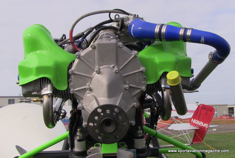HKS700T 80 HP turbo-charged aircraft engine installation, on an MSquared experimental light sport aircraft, Sport Aviation Magazine.